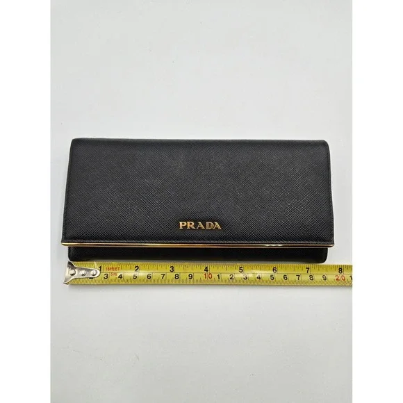 PRADA Black Saffiano Leather Wallet On Chain Flap Card Holder Clutch - Picture 13 of 14